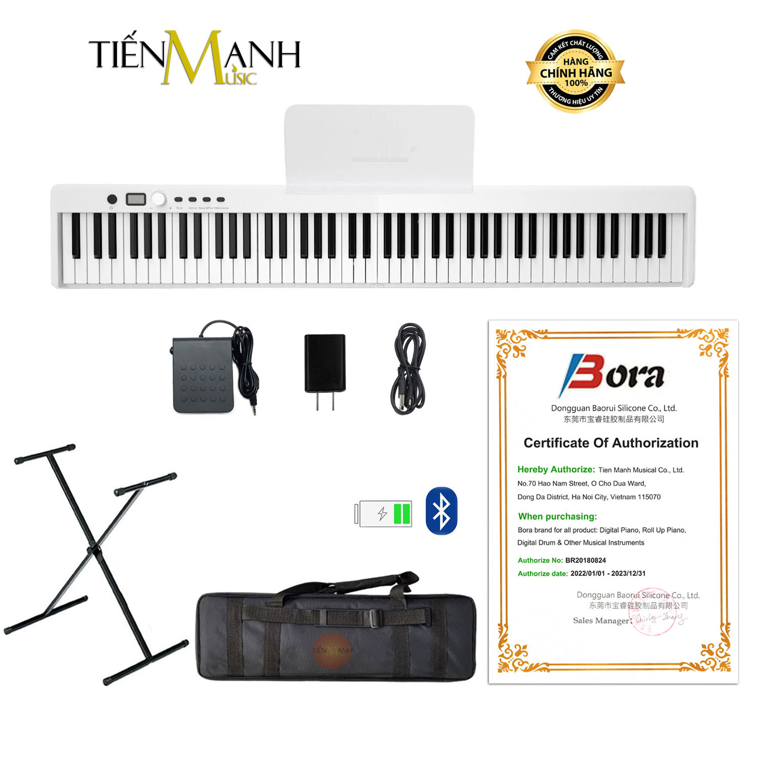 Đàn Piano Điện Gấp Gọn Bora Bx20 - Đàn, Chân, Bao, Nguồn 88 Phím Cảm Ứng Lực Có Loa Bx - 20 Hàng Chính Hãng - Kèm Móng Gẩy Dreammaker - Trắng Chân