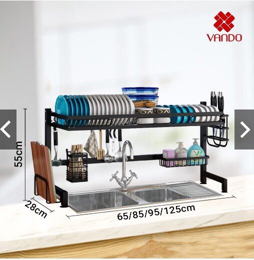 Kệ úp chén bồn rửa 85cm cao cấp VANDO thép carbon không gỉ, chống xước, sơn tĩnh điện, giá kệ để bát tiện lợi