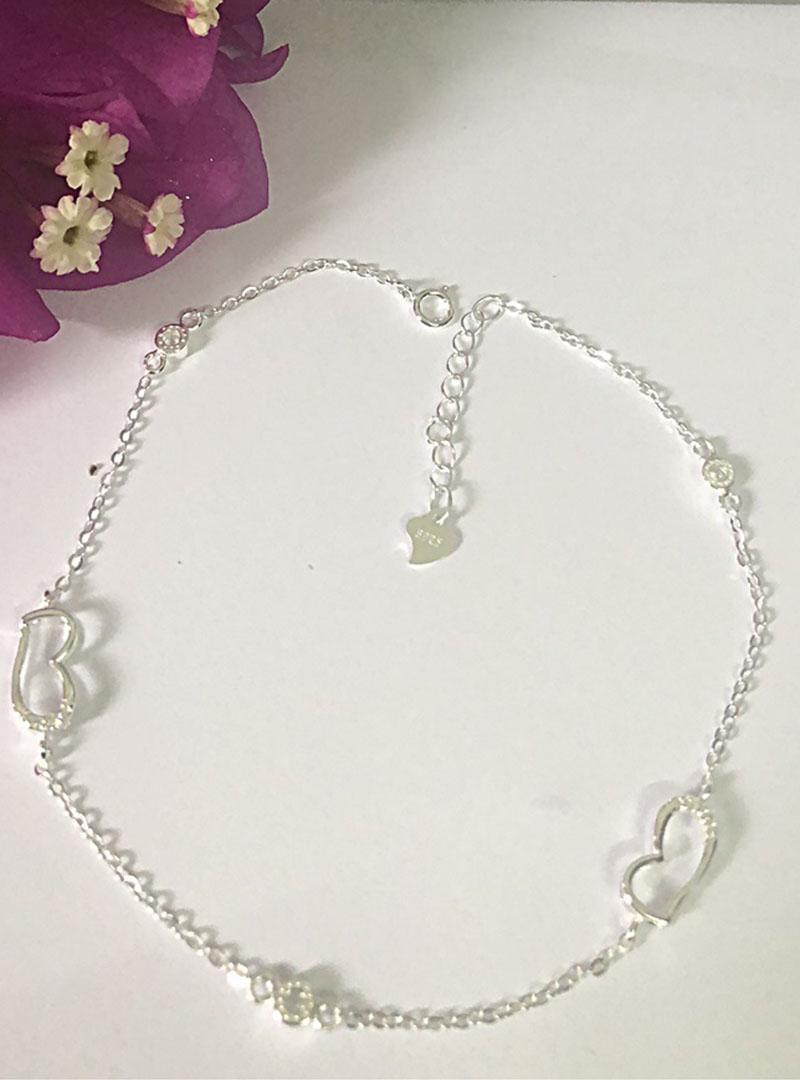 Lắc chân nữ trang sức bạc Ý S925 Bạc Xinh - Trái tim yêu thương RYBJ50041
