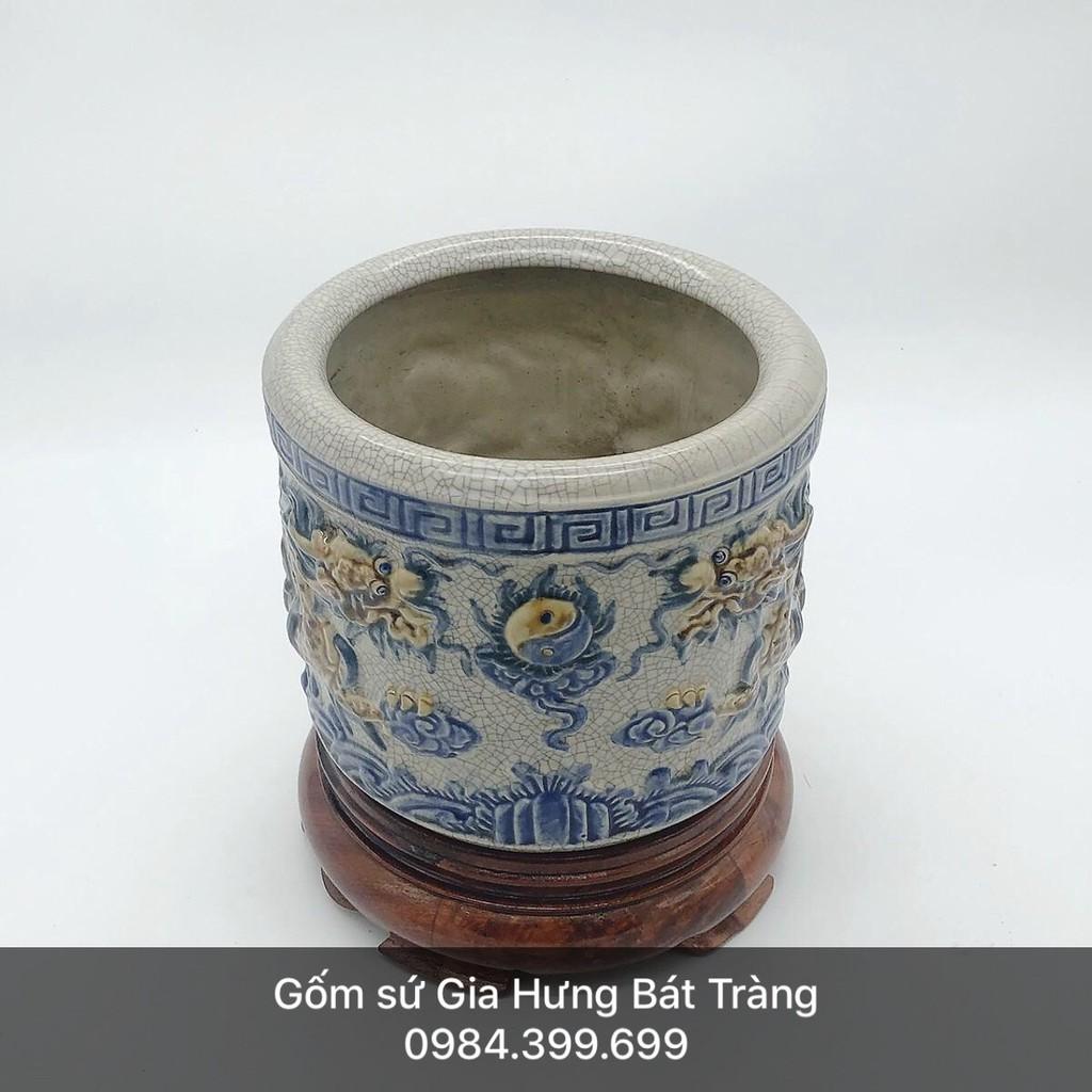 Bộ bát hương men rạn đắp nổi gốm sứ Bát Tràng