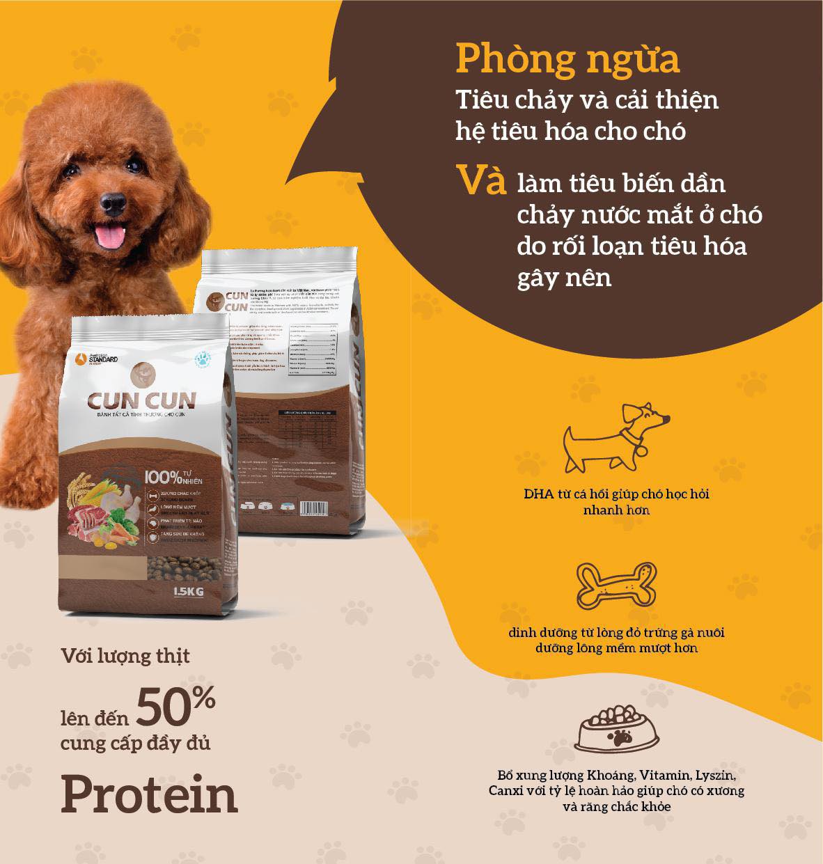 Thức ăn cho chó CunCun DOG gói 1,5kg (Hạt chó phổ thông)