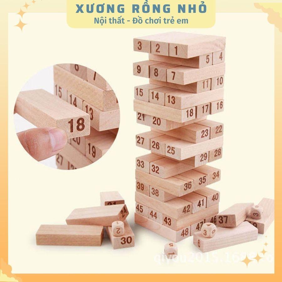 Bộ đồ chơi rút gỗ 48 thanh - kèm 4 xúc xắc gỗ - Xếp Hình Xả Stress bằng gỗ thông tự nhiên