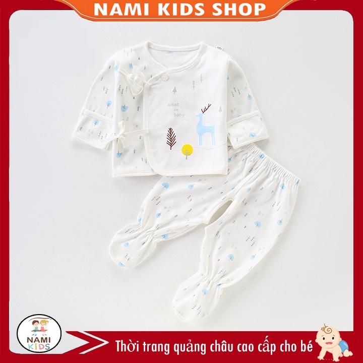 Bộ đồ cotton dài tay nhiều họa tiết cho bé trai và bé gái 0-3 tháng