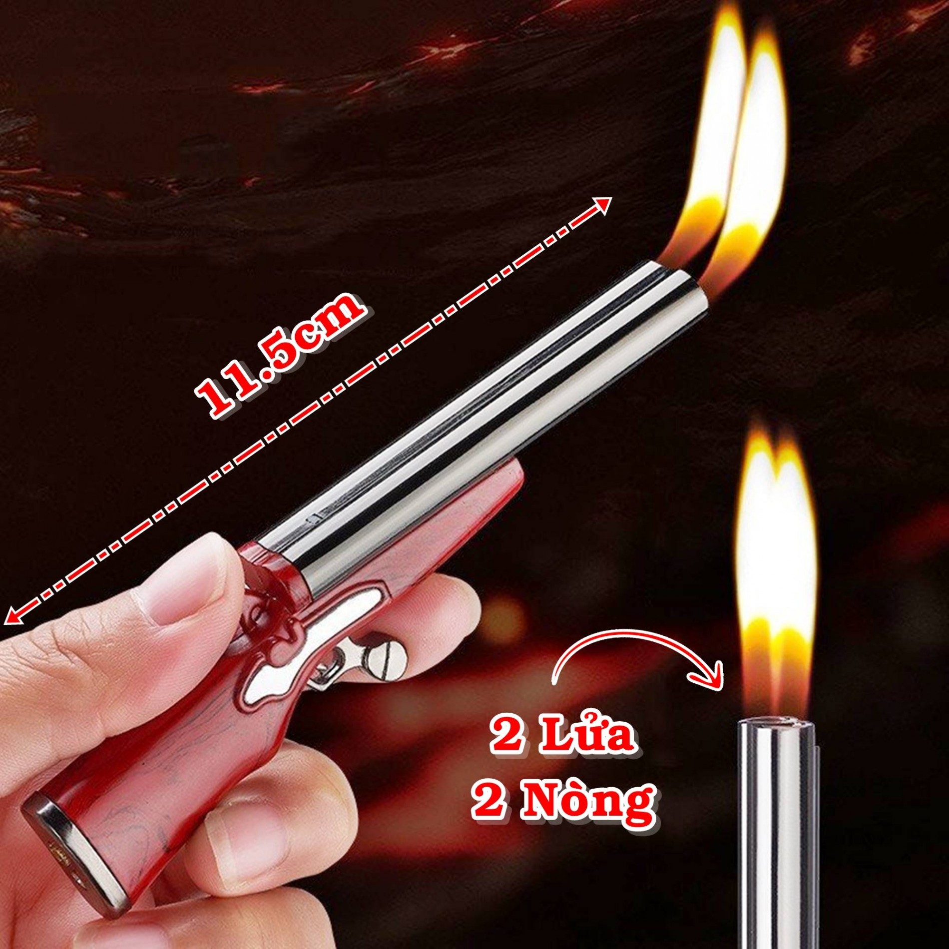 Hột quẹt bật lửa hình súng mini 2 lửa 2 nòng size 12.5cm - xài gas