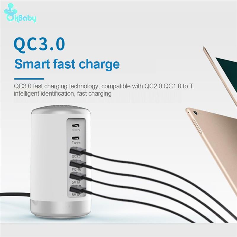 Bộ chia 6 cổng 65W USB Charger PD+QC3.0