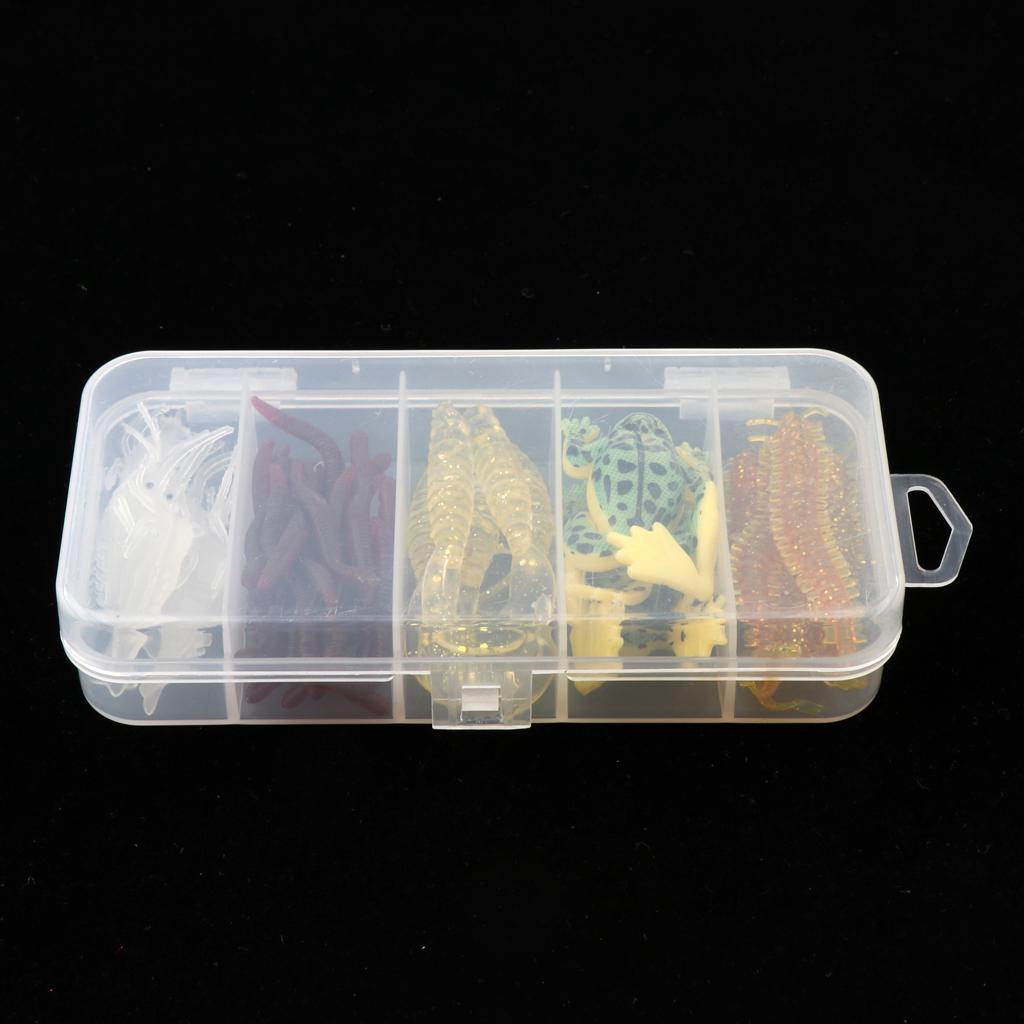 37pcs Soft Silicone Fishing Lures Bait Earthworms Worm Centipede Frog Shrimp