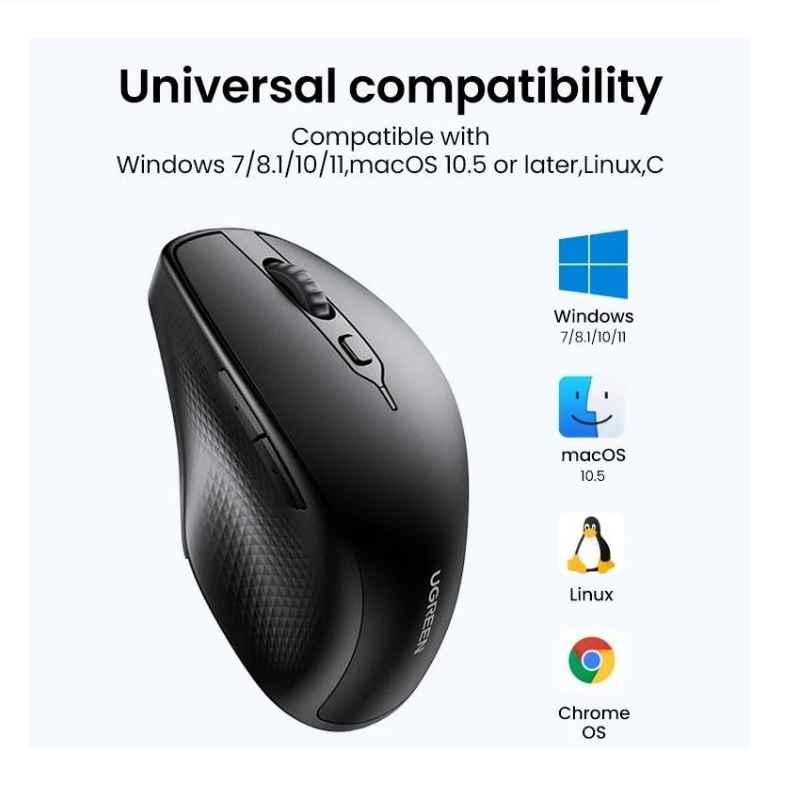 Ugreen UG90395MU101TK 4000Dpi Chuột không dây + Bluetooth Ergonomic có 5 chế độ bấm Màu Đen - HÀNG CHÍNH HÃNG