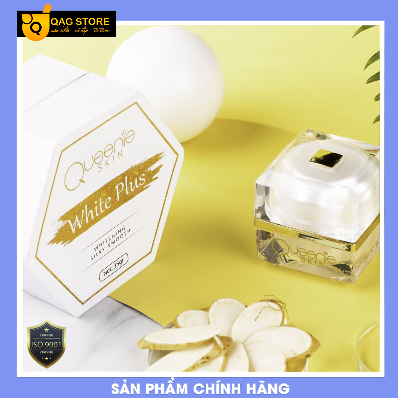 Kem Face "LƯỜI" Thượng Hạng (White Plus) Chính Hãng Queenie Skin Với Tinh Chất Nhân Sâm Và Nhụy Hoa Nghệ Tây Cao Cấp Giúp Dưỡng Trắng & Makeup Hiệu Quả (35g)