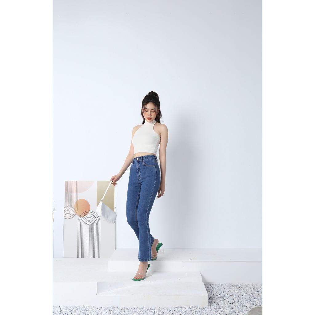 Quần Jean Nữ Ống Loe Vintage Lưng Cao Co Giãn Trơn Gấu Thường CT JEANS