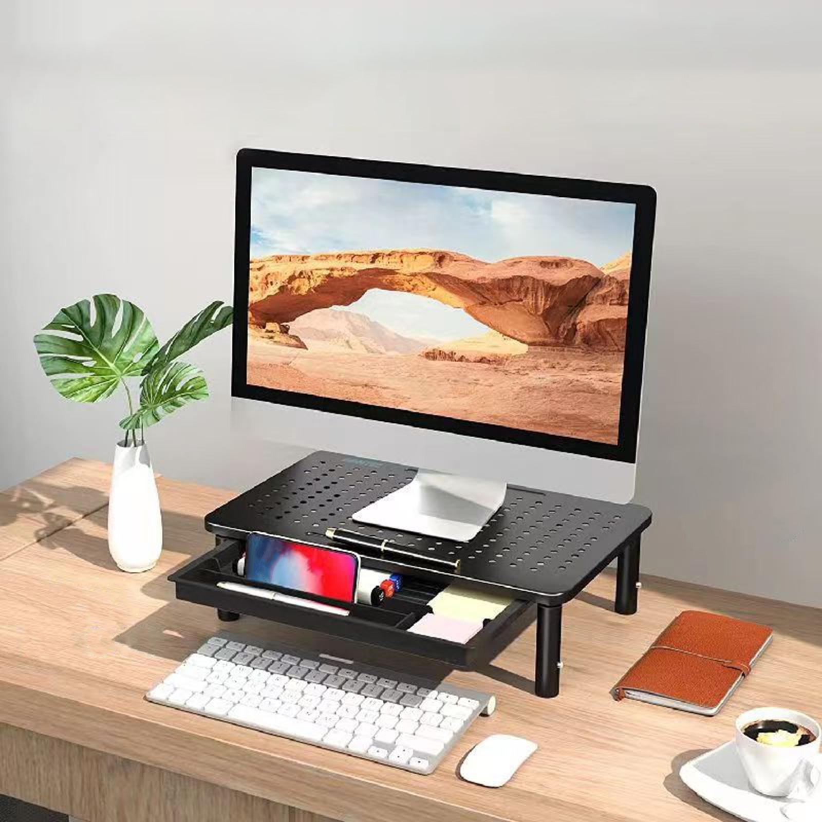 Portable Monitor Stand with Drawer Laptop Riser Shelf Sturdy Height Adjustable Computer Monitor Riser