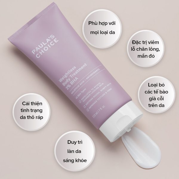 Kem Dưỡng Thể Paula’s Choice RESIST WEIGHTLESS BODY TREATMENT WITH 2% BHA Ngừa Viêm Lỗ Chân Lông 210ml + Tặng Kèm Túi Đựng Mỹ Phẩm Cao Cấp