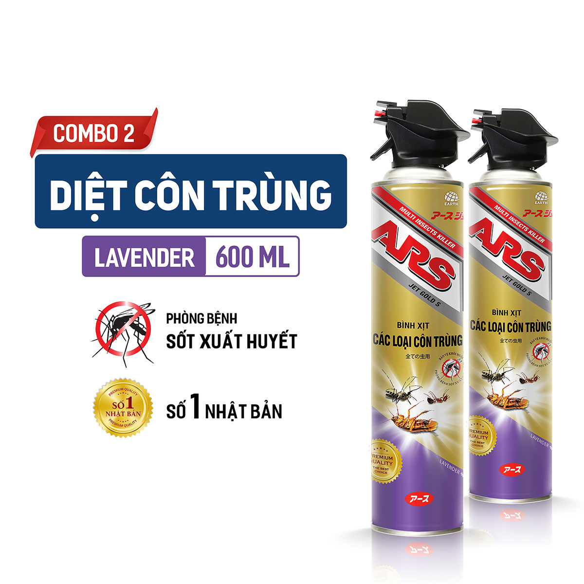 Combo 2 Bình xịt các loại côn trùng ARS Jet Gold S Hương Lavender 600ml