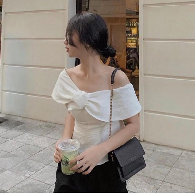 Áo peplum nơ trễ vai thanh lịch