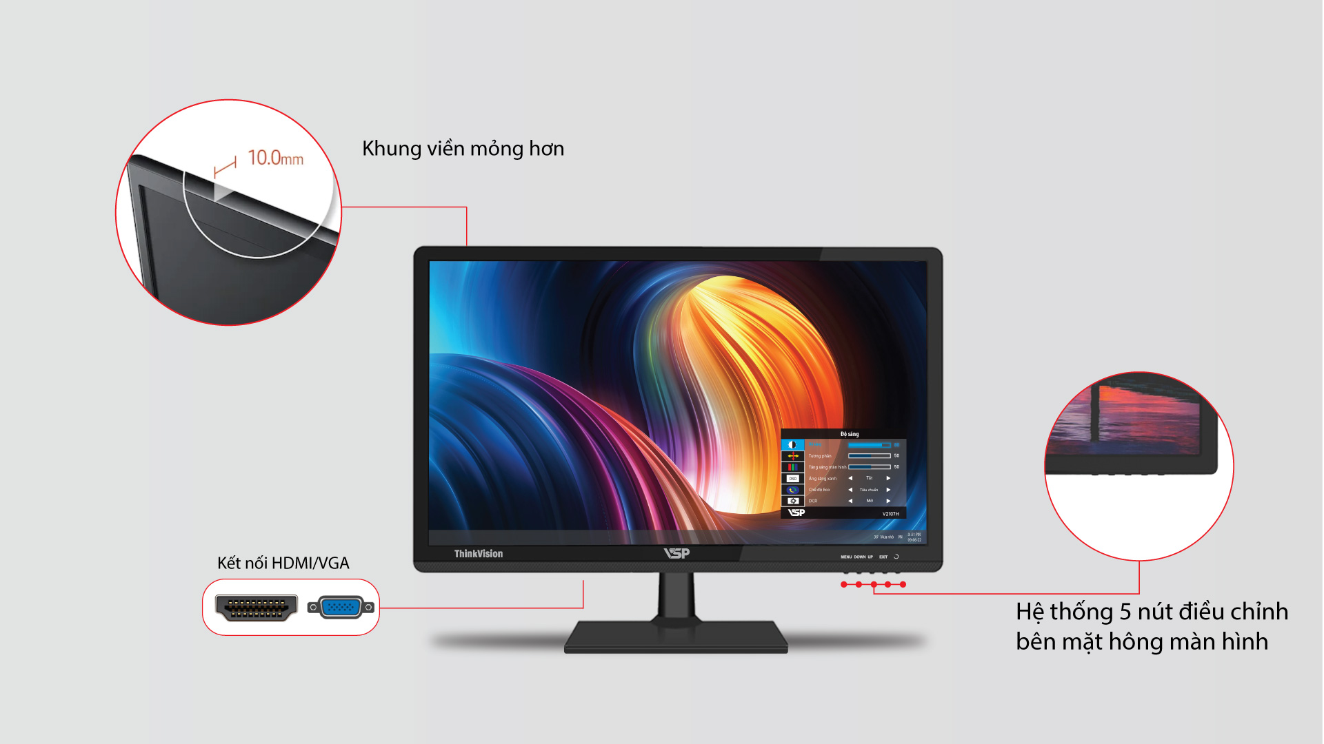 Màn hình máy tính 21inch VSP E2107H (20.7&quot; FHD 60Hz, HDMI+VGA) – Hàng chính hãng TECH VISION phân phối