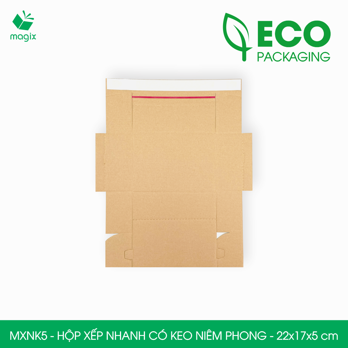 MXNK5 - 22x17x5 cm - 20 hộp carton đóng hàng xếp nhanh có keo niêm phong - Hộp gói hàng, hộp quà