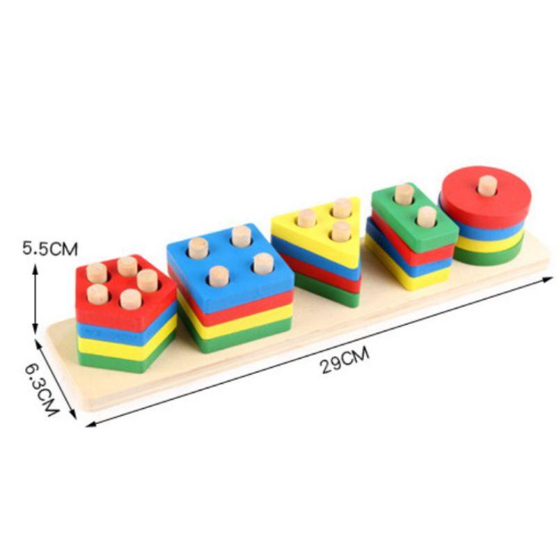 Đồ chơi thả hình 5 trụ thanh ngang - giáo cụ Montessori cho bé