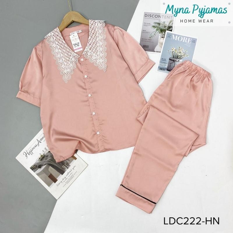 Bộ mặc nhà lụa ren cao cấp tay ngắn quần dài - MYNA PYJAMAS