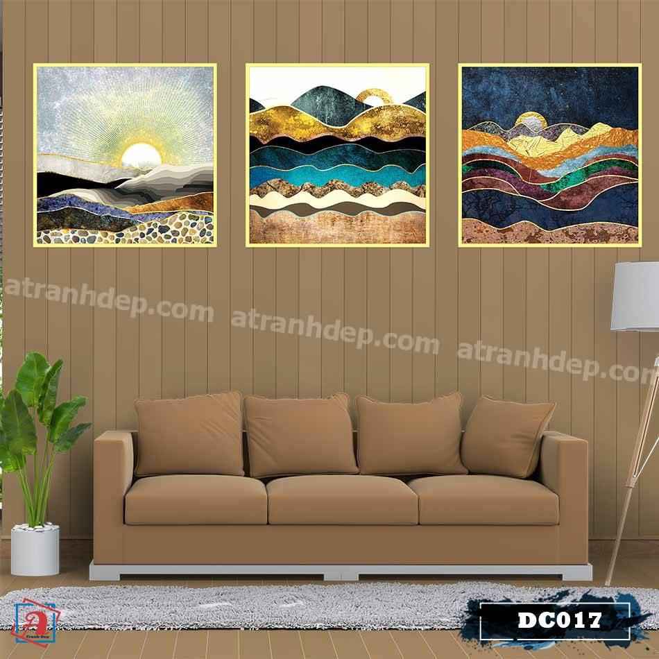 Bộ 3 tranh canvas treo tường decor bình minh trên biển - DC017
