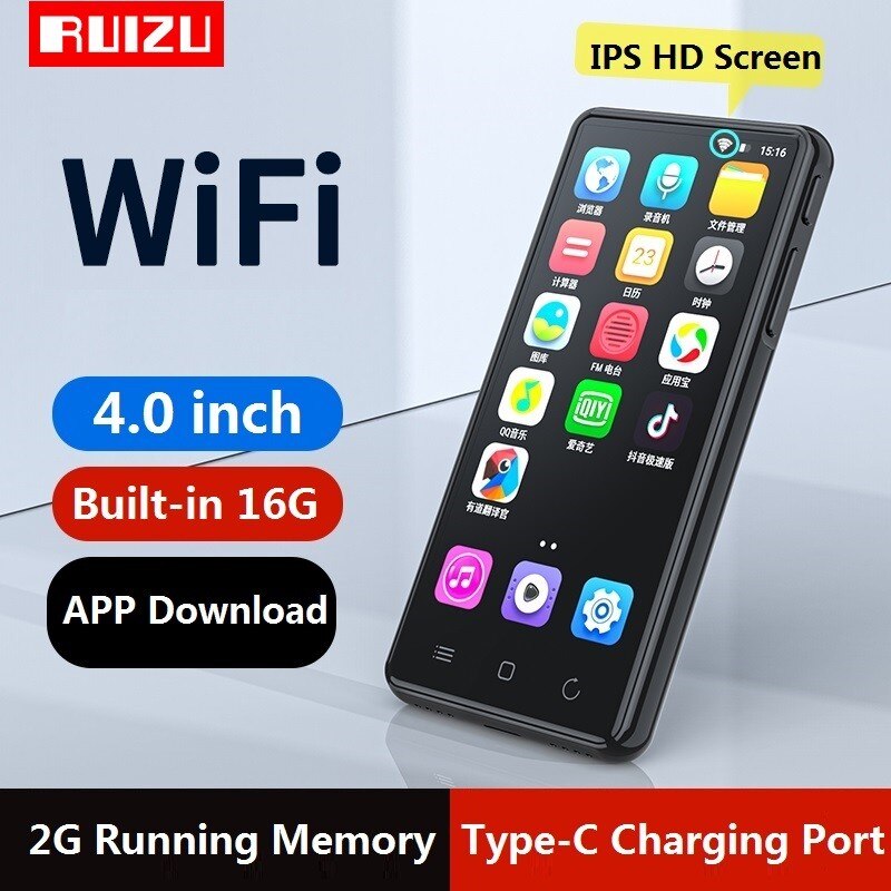 Máy Nghe Nhạc RUIZU H8 WIFI Android MP3 player Bluetooth 5.0 Touch Screen 4.0inch 16GB music mp3 player with Speaker,FM,E-book,Recorder,Video - Hàng Chính Hãng