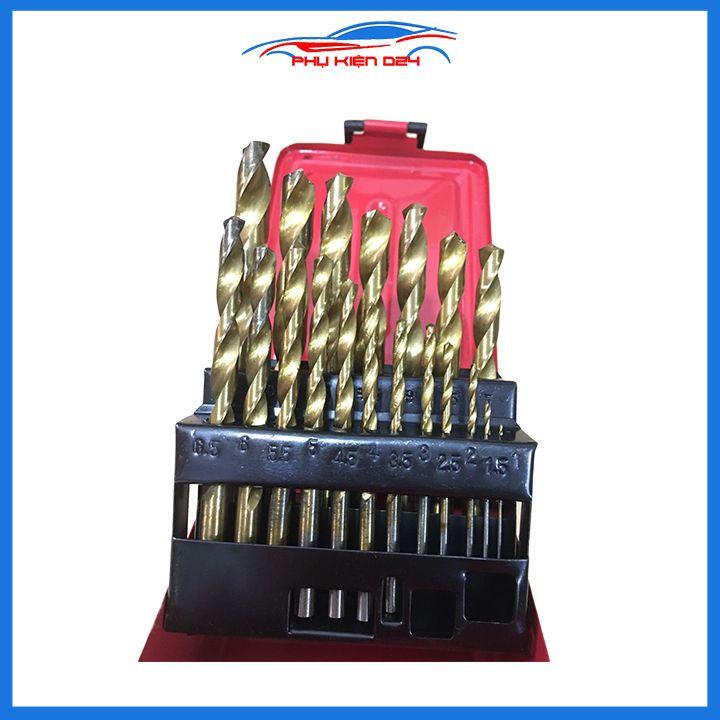 Bộ 19 mũi khoan màu vàng đường kính từ 1mm đến 10mm chuyên dùng khoan sắt thép inox