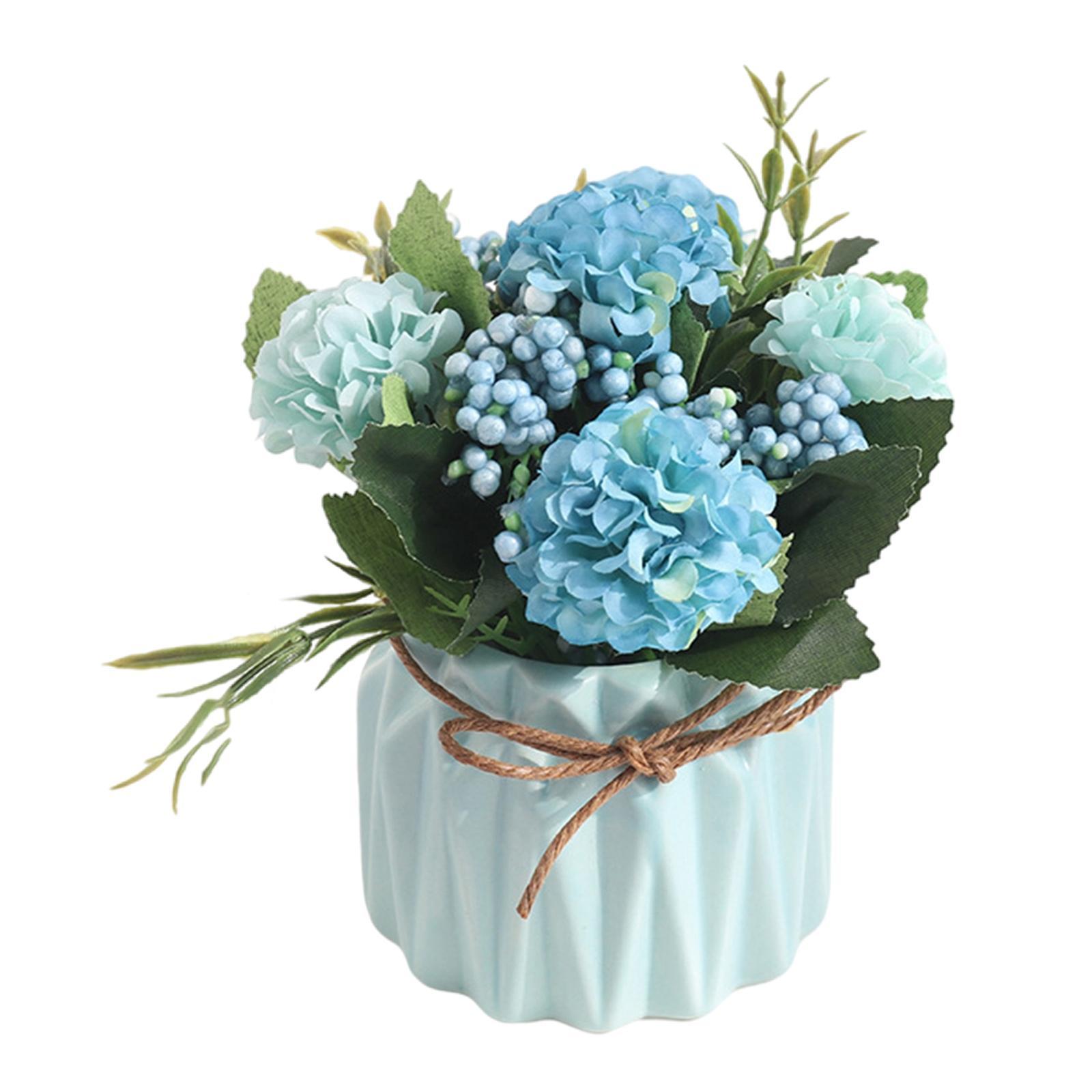 Mini Artificial Flower Fake Simulation Hydrangea Plant Ceramic Vase for Home