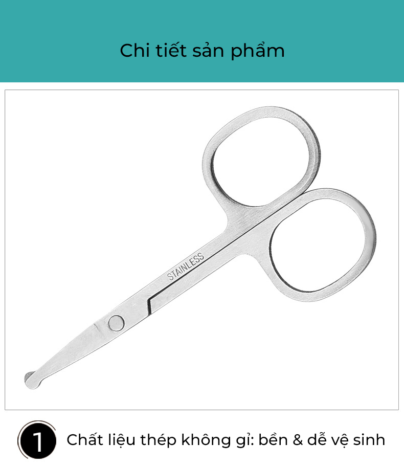 Kéo cắt tỉa lông mũi đầu tròn An Toàn, Thép Không Gỉ Cao Cấp, Thiết Kế Nhỏ - Gọn - Nhẹ - An toàn