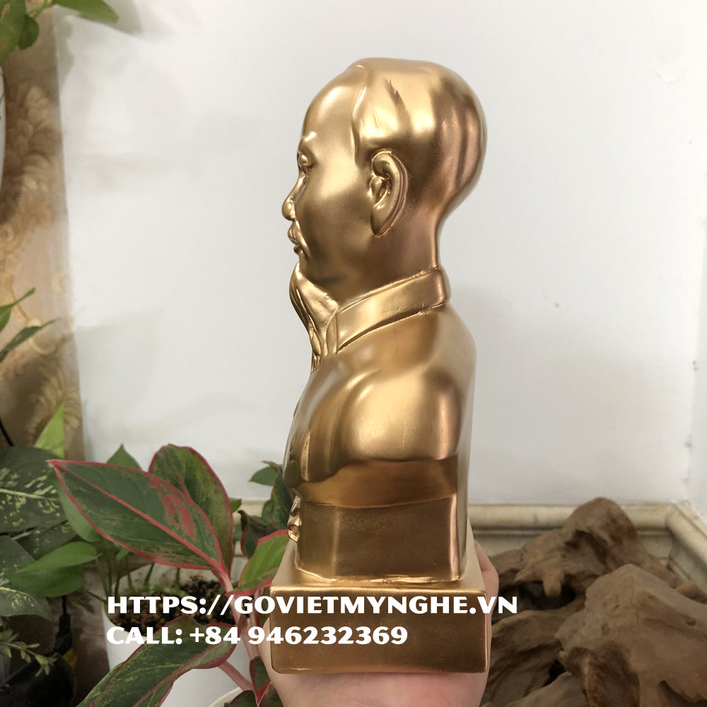 Tượng đá trang trí tượng chân dung bán thân Bác Hồ Chủ Tịch Hồ Chí Minh trang trí phòng làm việc-Cao 21cm - Màu nhũ đồng