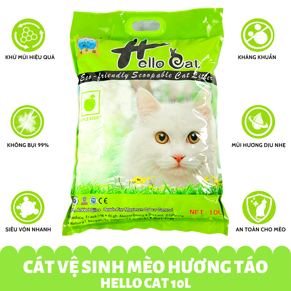 Cát vệ sinh cho mèo HELLO CAT 10L - Cát Hút ẩm tốt, mùi dễ chịu