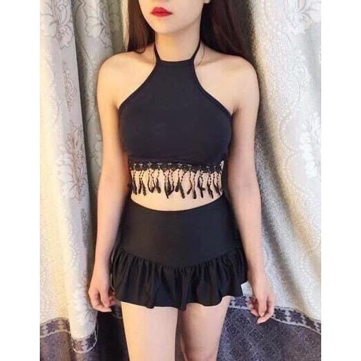 Bikini, Đồ Bơi Đi Biển Hai Mảnh Yếm Tua Rua Chân Váy HM-068