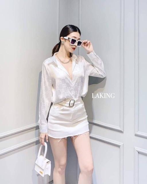 Áo sơ mi gấm, áo sơ mi nữ trắng vân chìm thời trang, thanh lịch