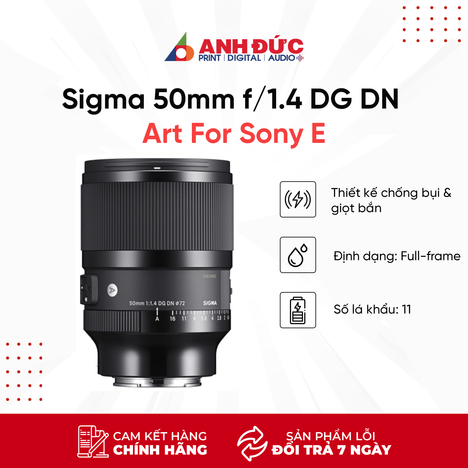 Ống kính Sigma 50mm f/1.4 DG DN Art For Sony E - Hàng chính hãng