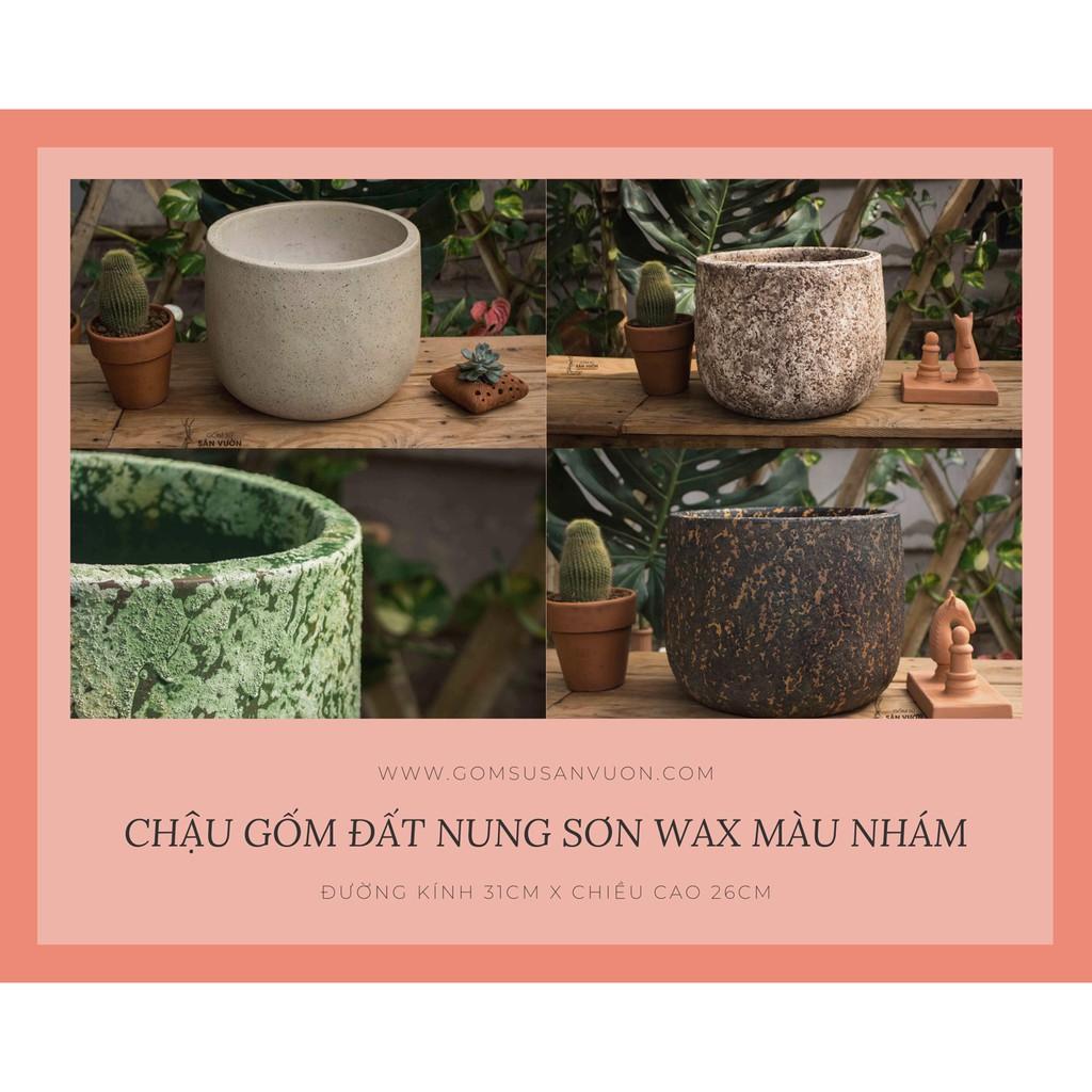 Chậu trồng cây gốm đất nung DÁNG NỒI SƠN WAX MÀU NHÁM D31xH26cm