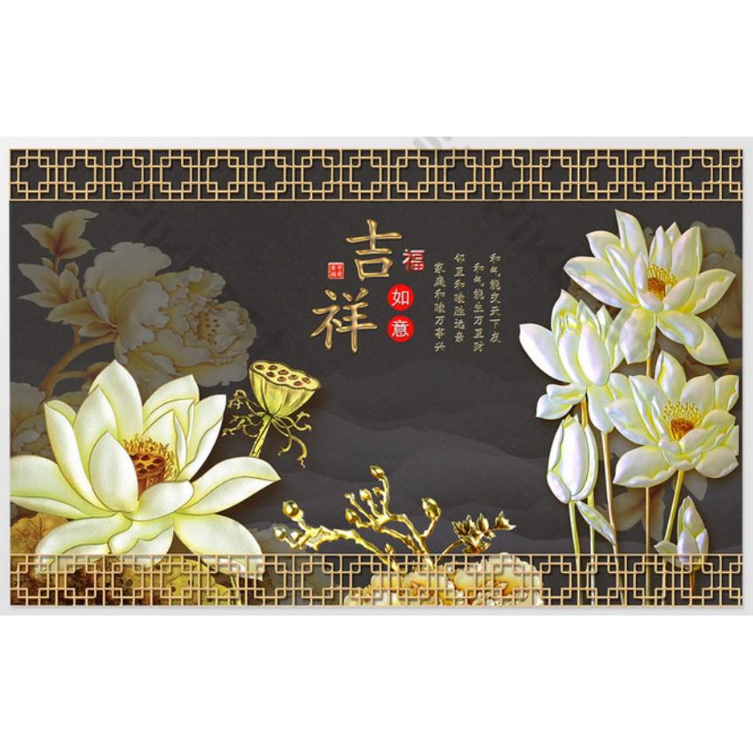 Tranh dán tường Tranh 3d dán tường phòng khách phòng ngủ hiện đại Sen Vàng