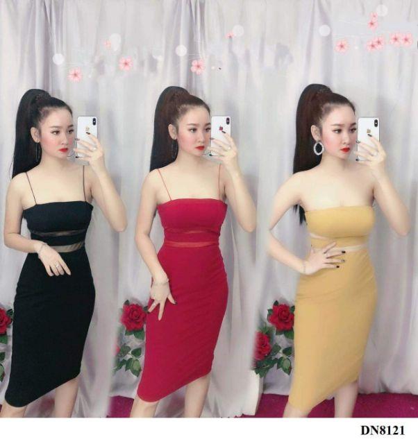 Đầm body cúp phối voan sexy