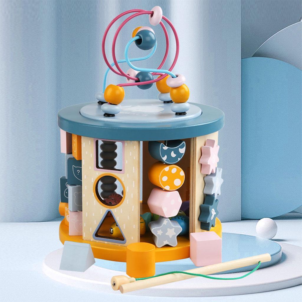 Wooden Bead Maze Shape Sorter Zipper Learning Activity Blocks for