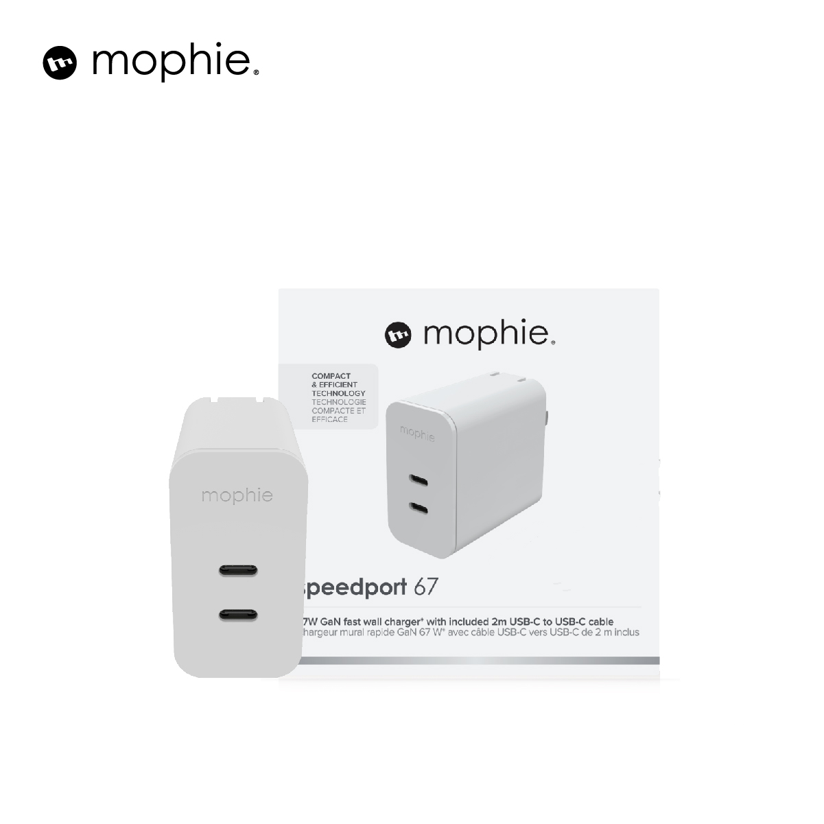 Sạc nhanh Mophie Power Delivery 67W 2 USB-C công nghệ GAN - Hàng chính hãng