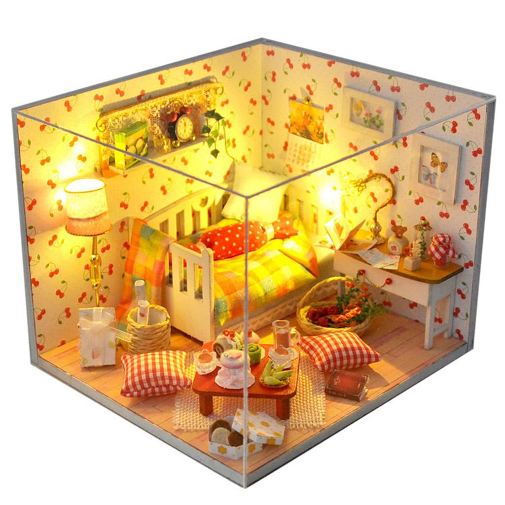 LED Light Miniature DollHouse Creative Dustproof Cover Kit Festival Gift