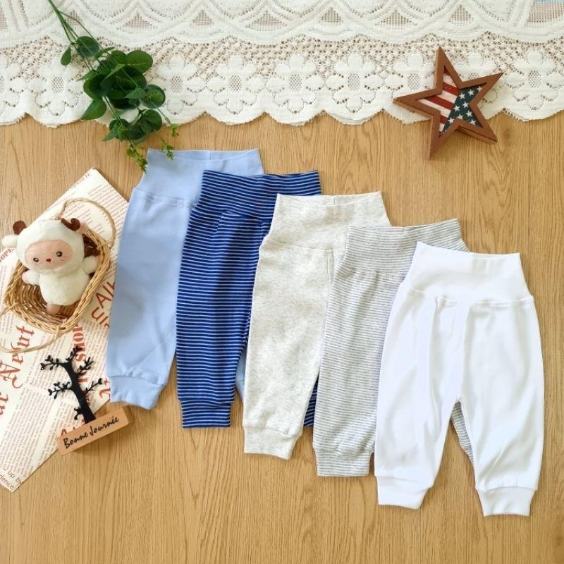 (3-10kg)  Quần sơ sinh lưng cao chất cotton mềm mịn giúp giữ ấm bụng cho bé ngủ ngon - Bunnybaby - Trắng Họa Tiết