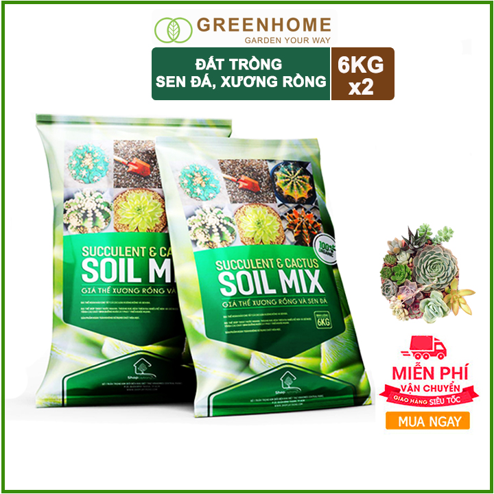 Bộ 2 Đất  SOIL MIX- Trồng sen đá, xương rồng-Giúp kích thích ra rễ, giữ các chất dinh dưỡng cho cây-(6KG/1 gói)