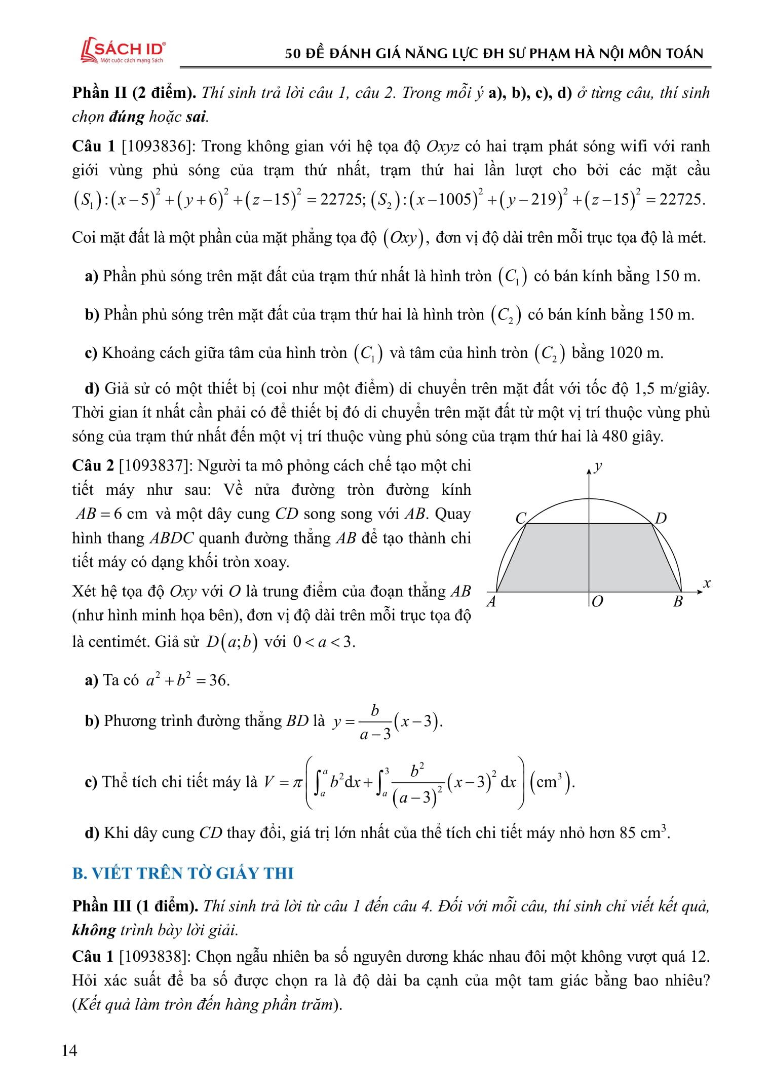 Sách - 50 Đề Luyện Thi Đánh Giá Năng Lực Theo Cấu Trúc Của Trường Đại Học Sư Phạm Hà Nội - Môn Toán