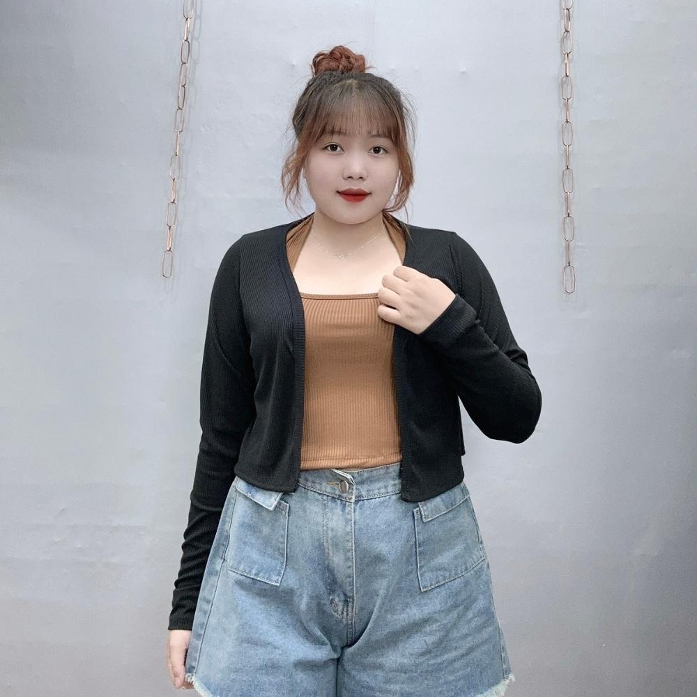 Áo khoác cardigan bigsize nữ thun gân cao cấp, Áo khoác ngoài dnags lửng Chuppy 58-95kg BIGSIZE CÔ NHỎ G116 - Màu đen