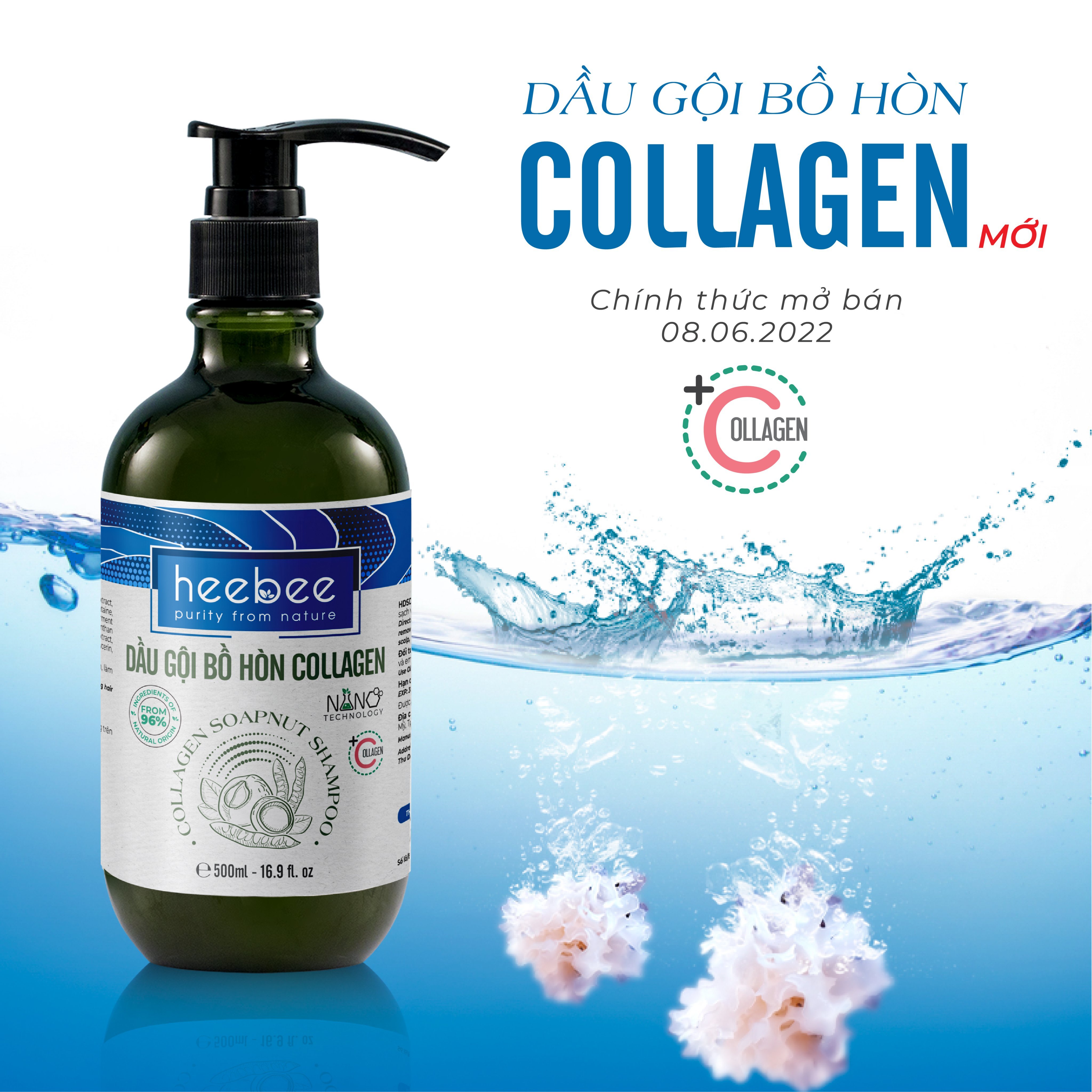 Dầu gội Bồ Hòn Collagen phục hồi tóc hư tổn, ngăn gàu, giảm ngứa - Soapnut Shampoo - Hương Thảo Nguyên 500ml