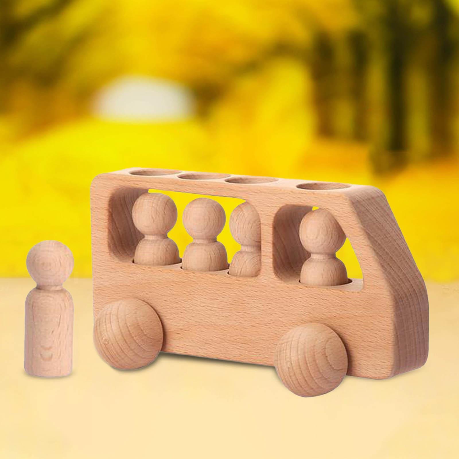 Wooden Car Playset Peg Dolls Learning Educational Toy Playset for Kids Gifts
