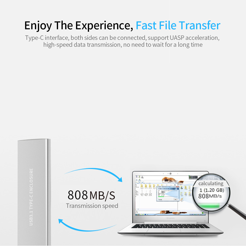 Hộp Ổ Cứng Vỏ Hợp Kim Nhôm M.2 NVMe Đầu Vào USB3.1 Loại C Tốc Độ Cao