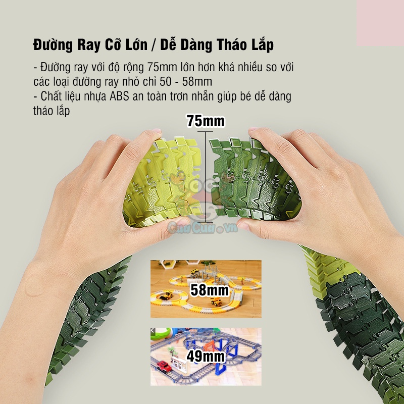 Bộ lắp ráp đường đua ô tô khủng long, đồ chơi lắp ghép đường ray khủng long cỡ lớn