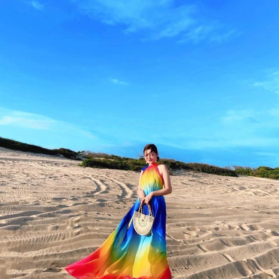 Đầm váy maxi mango lót lụa mút ngực loang màu cổ yếm hoa kèm ảnh thật shop tự chụp đi biển dự tiệc dạo phố bigsize