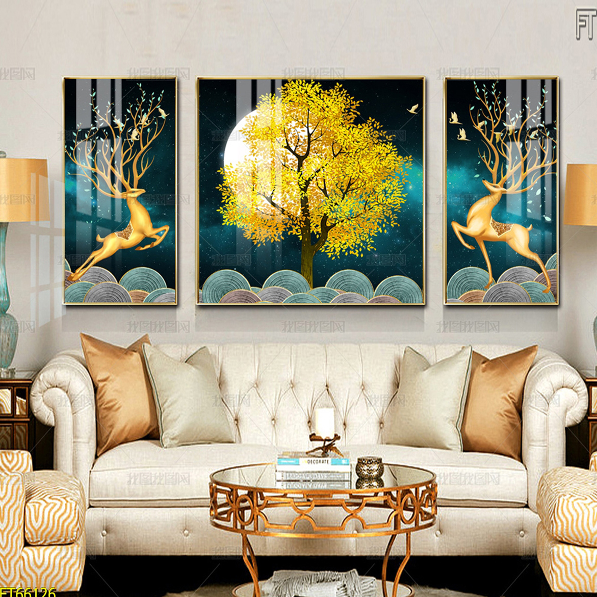Bộ 3 Tranh Canvas Động Vật Phong Thủy - Tranh Những Chú Hươu Nghệ Thuật Đẹp