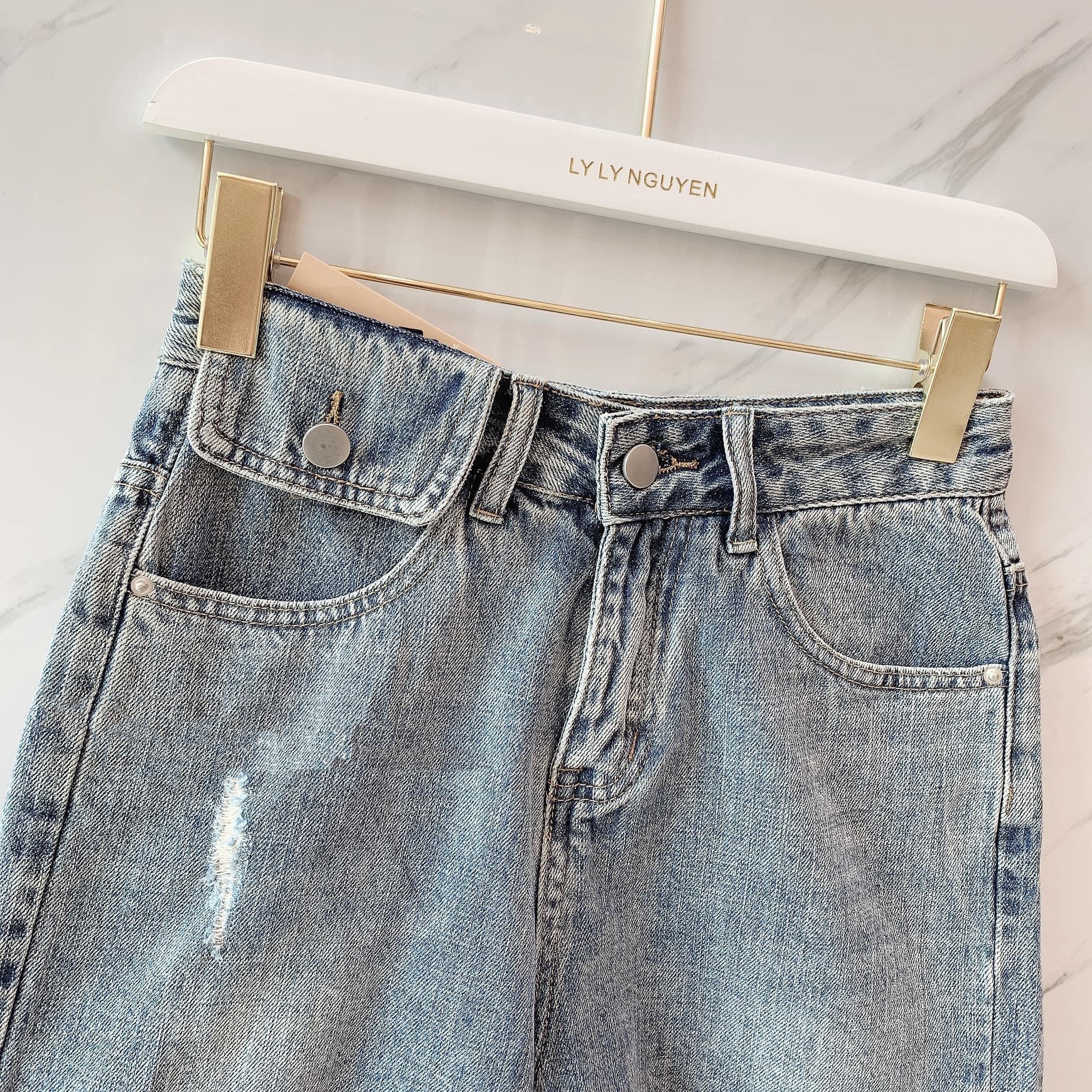 Quần jean ngố / lửng BIG SIZE lưng cao, rách bụi màu xanh đá, phom RỘNG đẹp thời trang hot trend dành cho người béo 3250