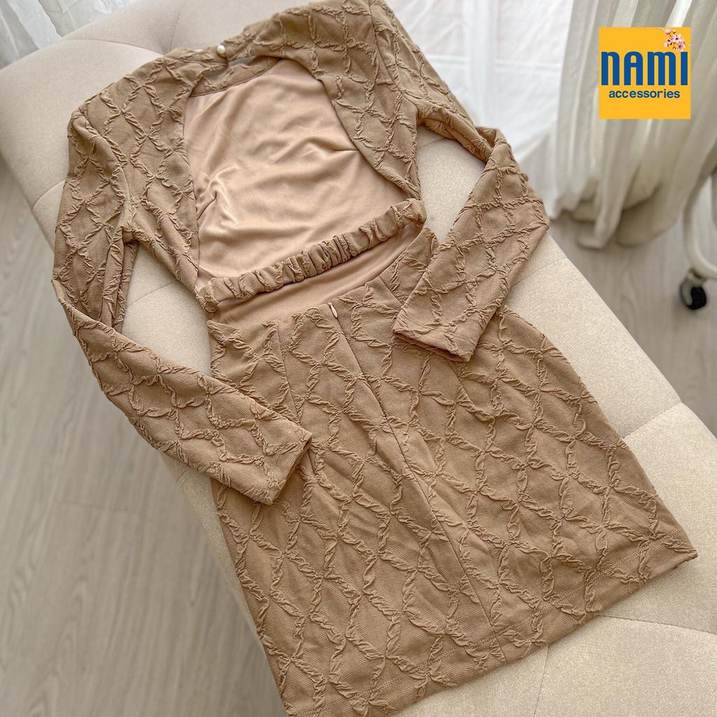 Đầm ôm body thun vân nổi tay dài cut out lưng Nanami phong cách gợi cảm quyến rũ cá tính - ATNU064
