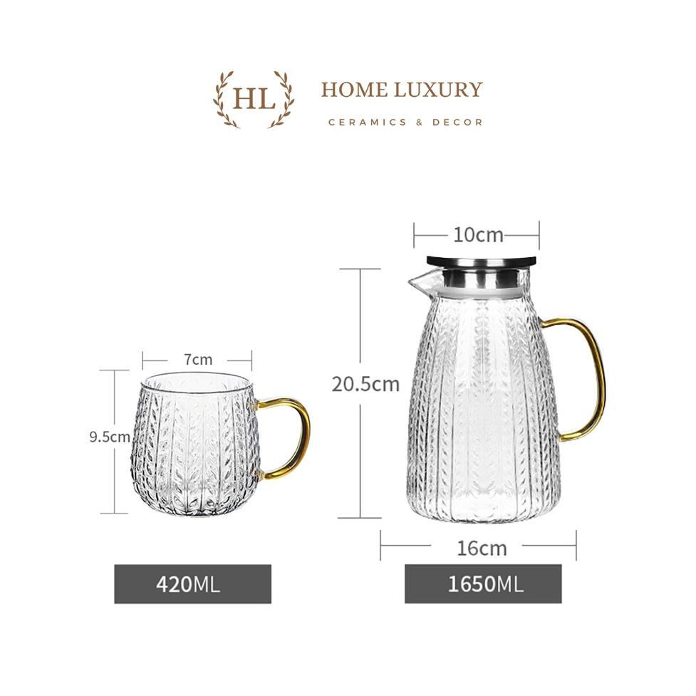 BÌNH  LY THỦY TINH CHỊU NHIỆT BOROSILICATE SIÊU BỀN SIÊU NHẸ CAO CẤP KHÔNG Ố MÀU HỌA TIẾT DẬP NỔI VÂN LÁ